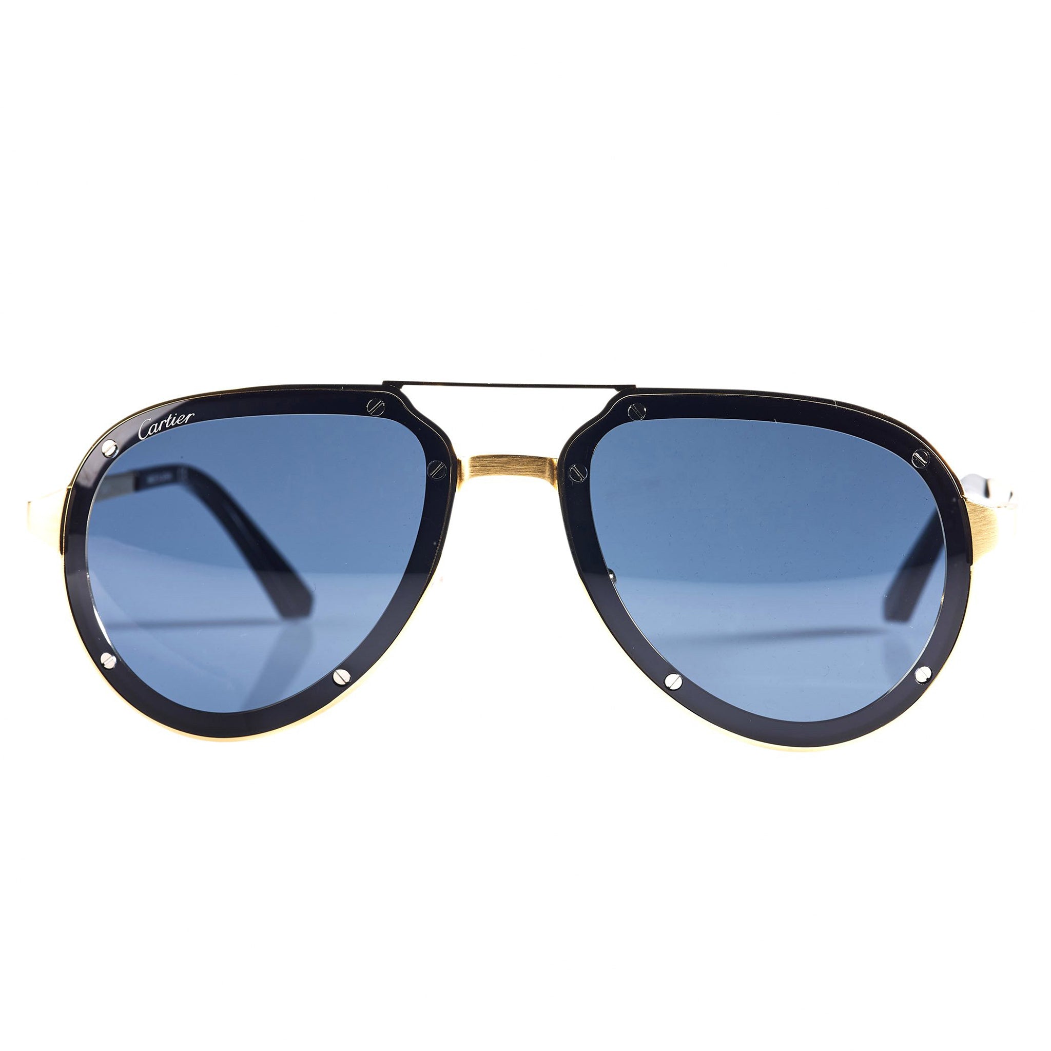 Image of Cartier Eyewear CT0195S Santos De Cartier Black Gold Sunglasses